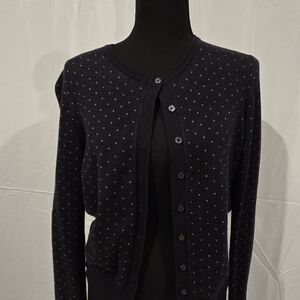 Liz Claiborne Black Dot Cardigan with Striped Back
